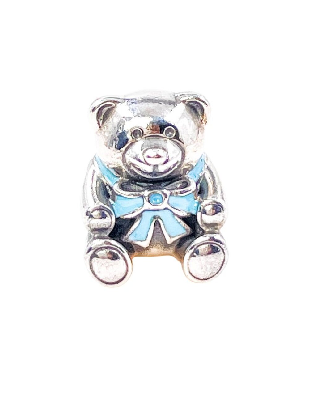 Pandora Retired It's a Boy Teddy Bear Sterling Silver Blue Enamel Charm